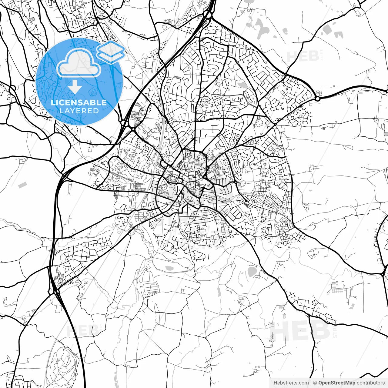 Layered PDF map of Wrexham, Wrexham, Wales
