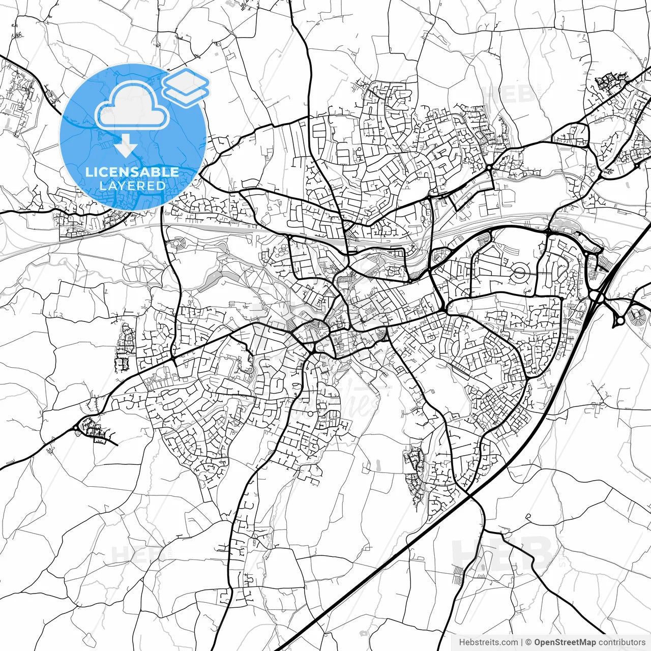 Layered PDF map of Taunton, South West England, England