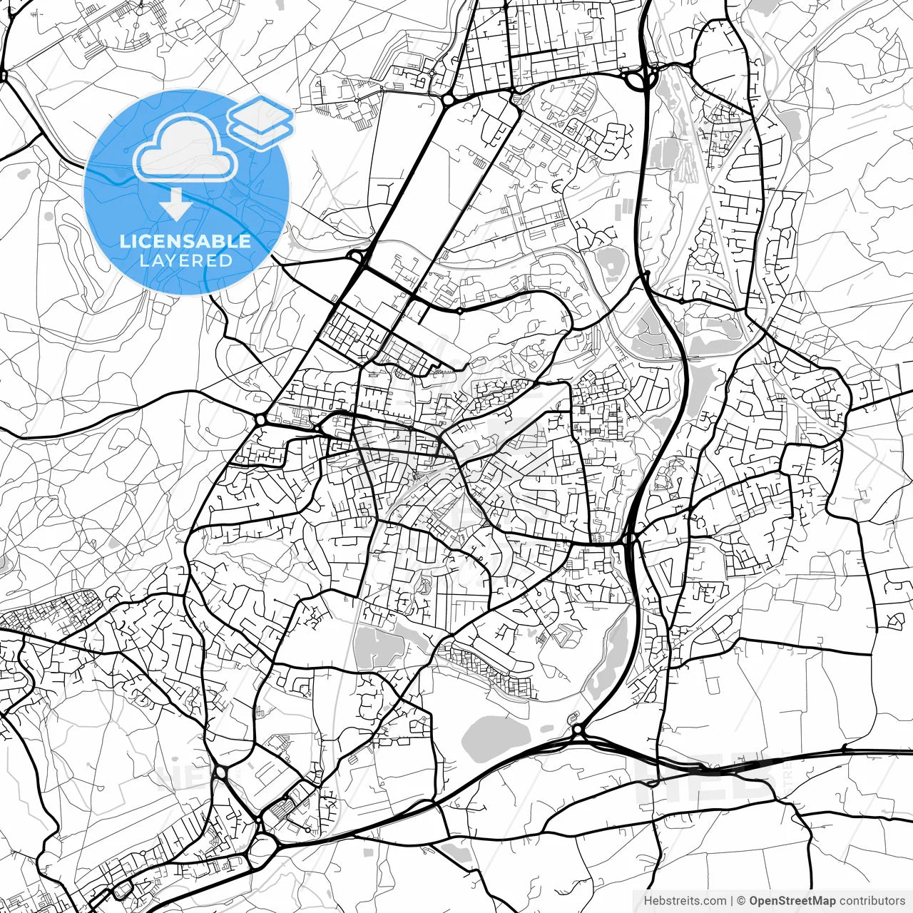 Layered PDF map of Aldershot, South East England, England