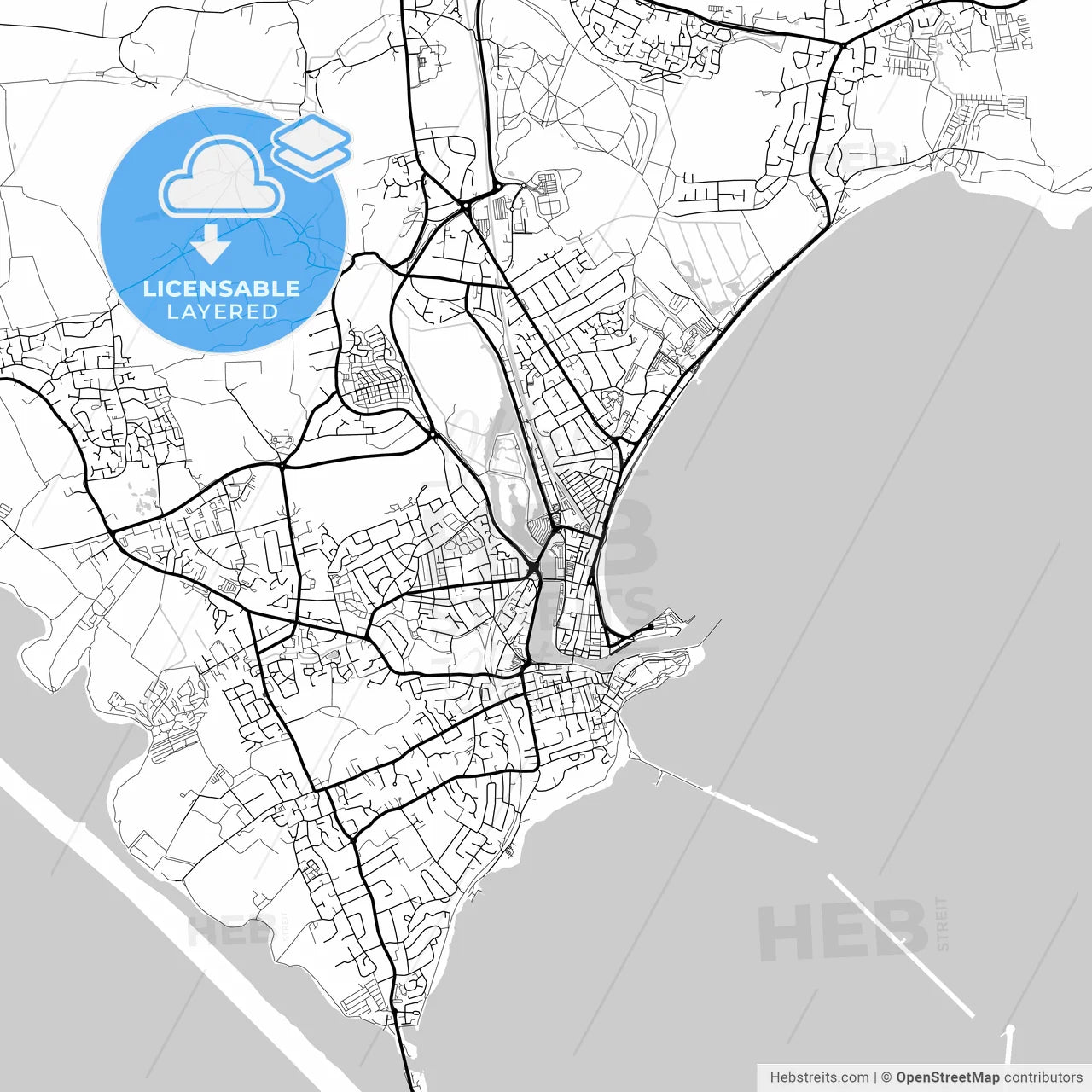 Layered PDF map of Weymouth, South West England, England