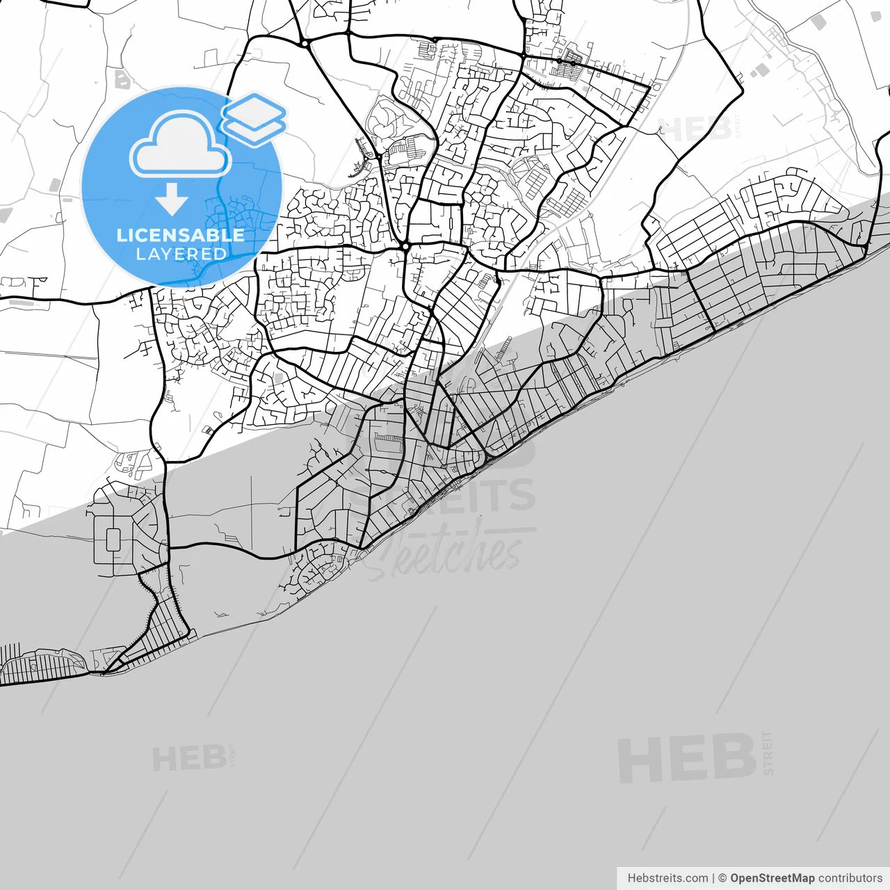 Layered PDF map of Clacton-on-Sea, East of England, England