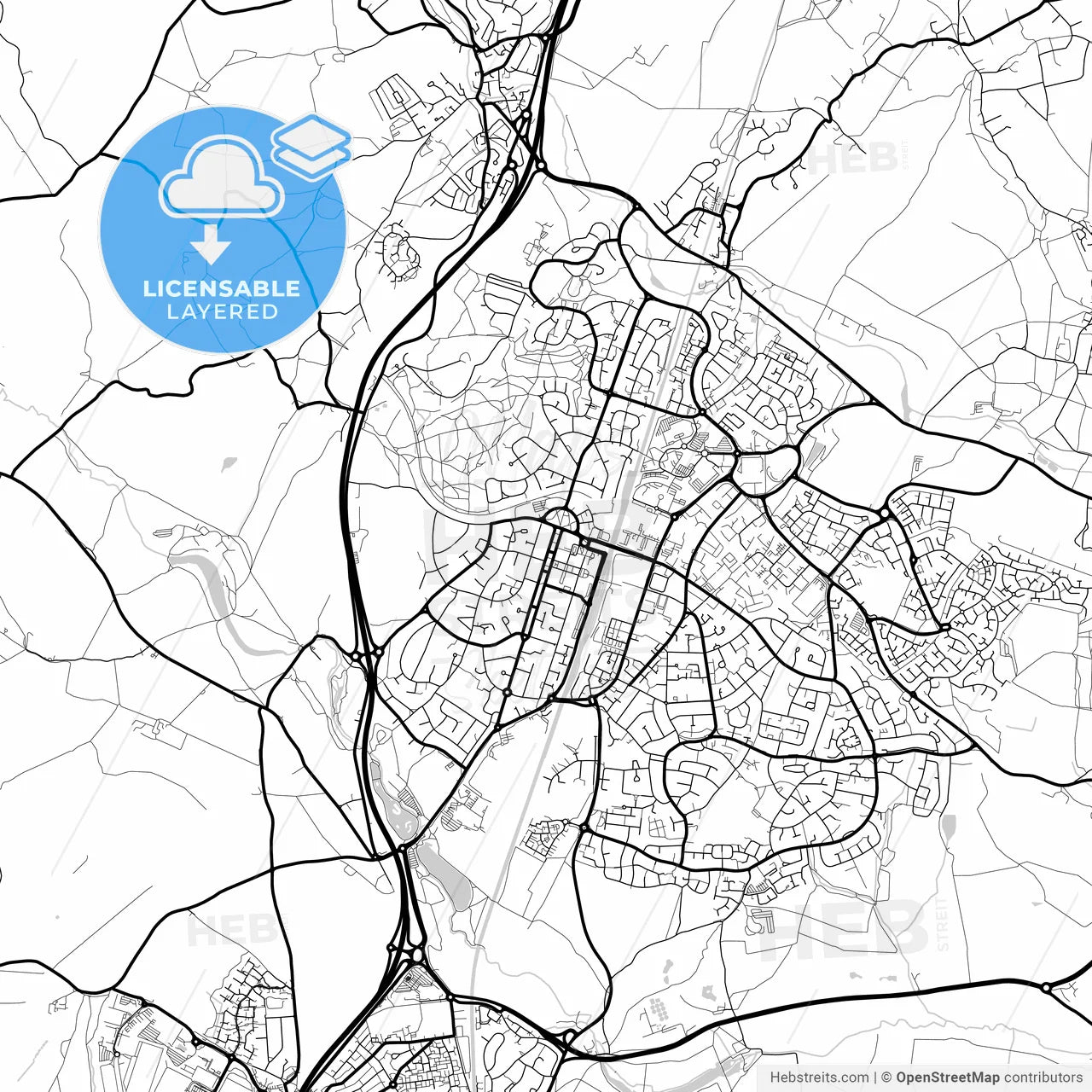 Layered PDF map of Welwyn Garden City, East of England, England