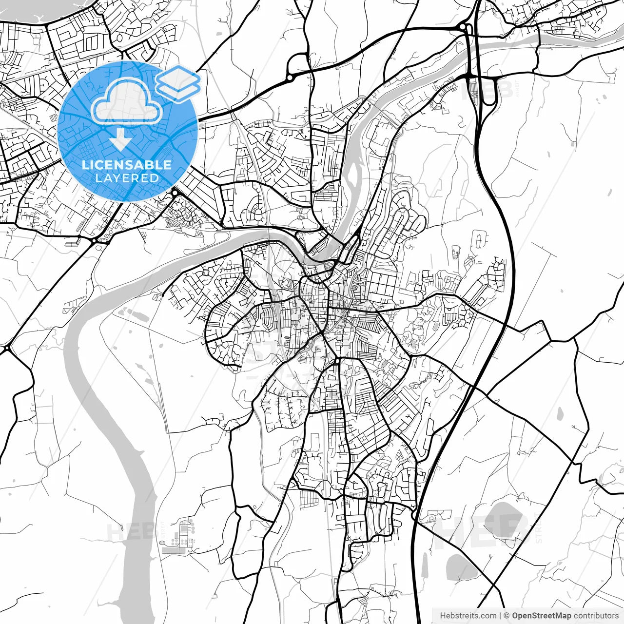 Layered PDF map of Lancaster, North West England, England