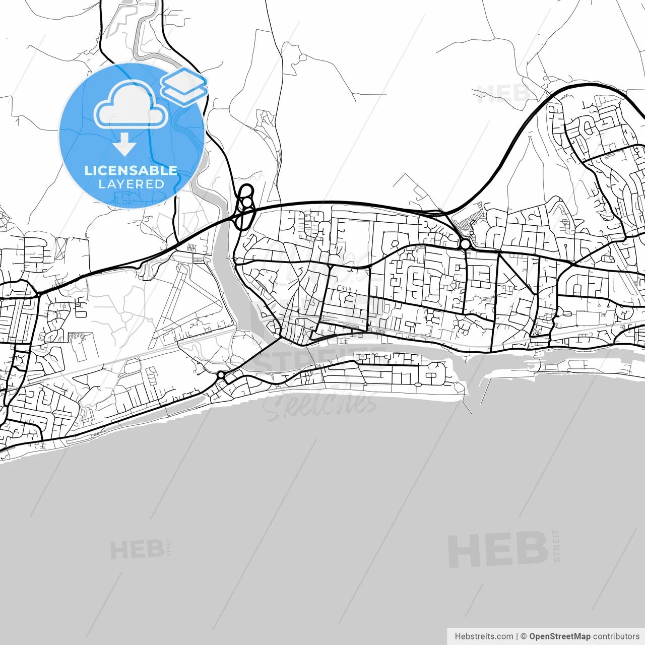 Layered PDF map of Shoreham-by-Sea, South East England, England