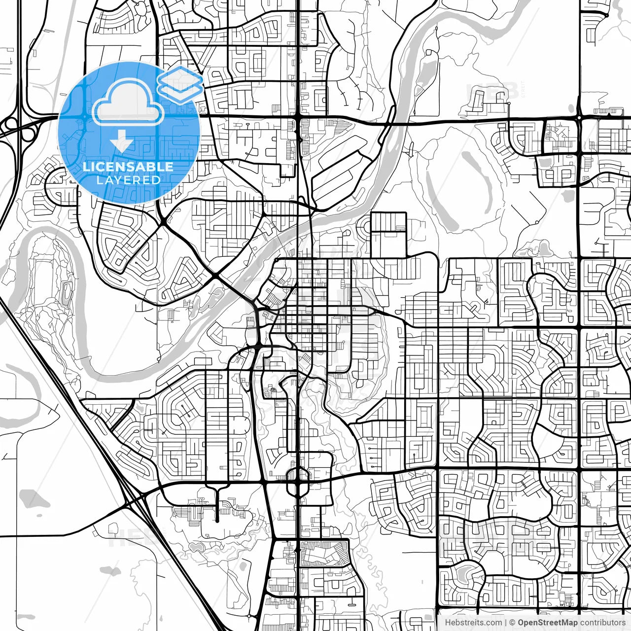 Layered PDF map of Red Deer, Alberta, Canada