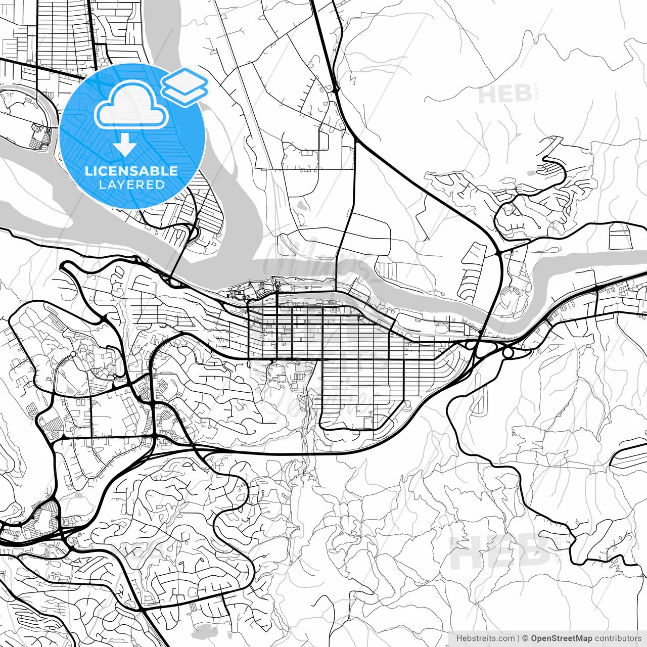 Layered PDF map of Kamloops, British Columbia, Canada