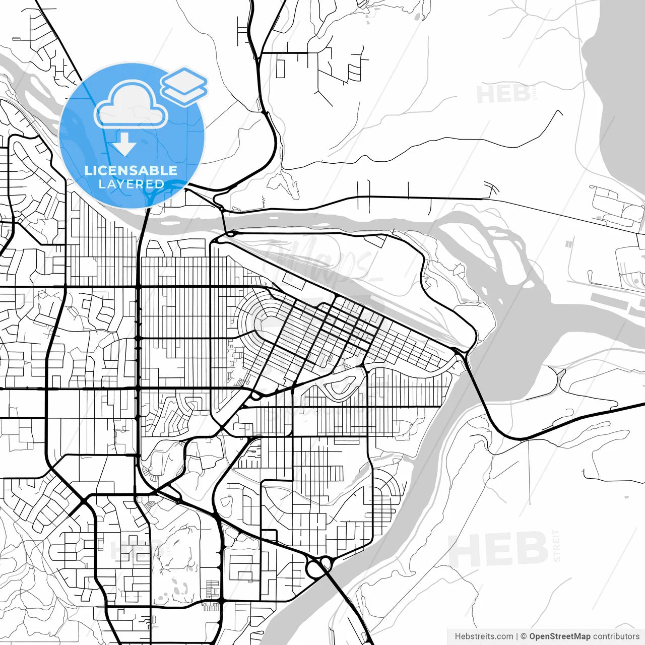 Layered PDF map of Prince George, British Columbia, Canada