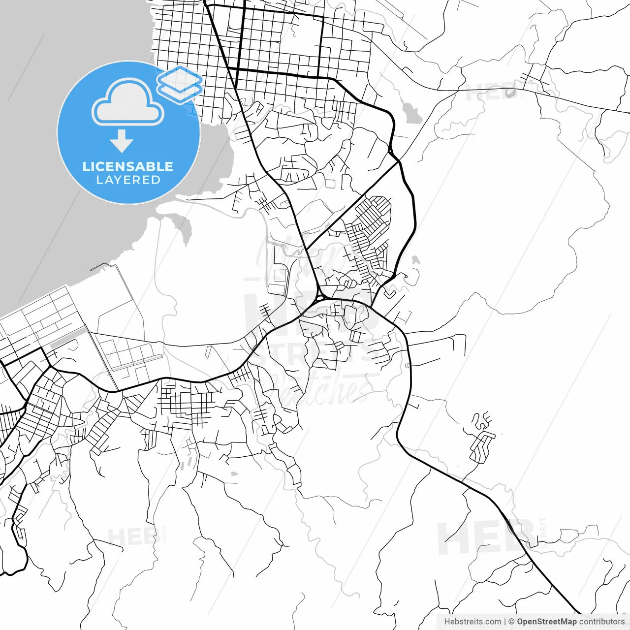 Layered PDF map of Puerto Barrios, Izabal, Guatemala