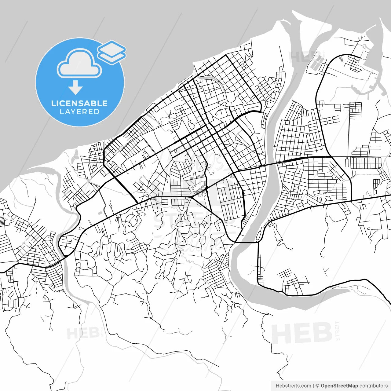 Layered PDF map of La Ceiba, Atlántida, Honduras