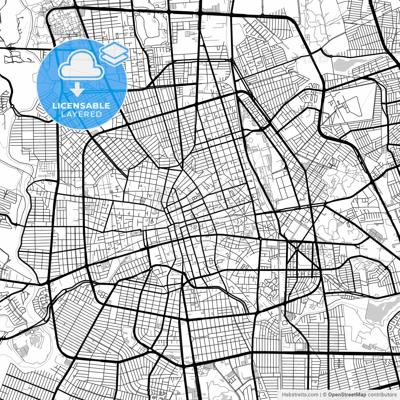 Layered PDF map of Aguascalientes, Aguascalientes, Mexico