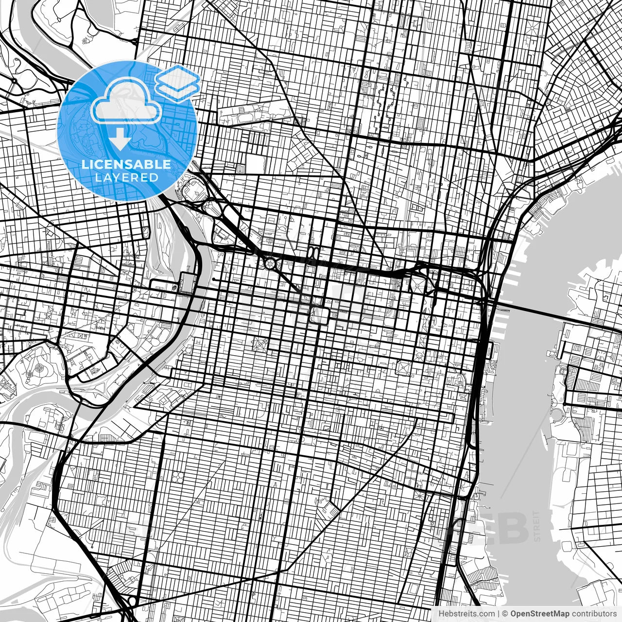 Layered PDF map of Philadelphia, Pennsylvania, United States