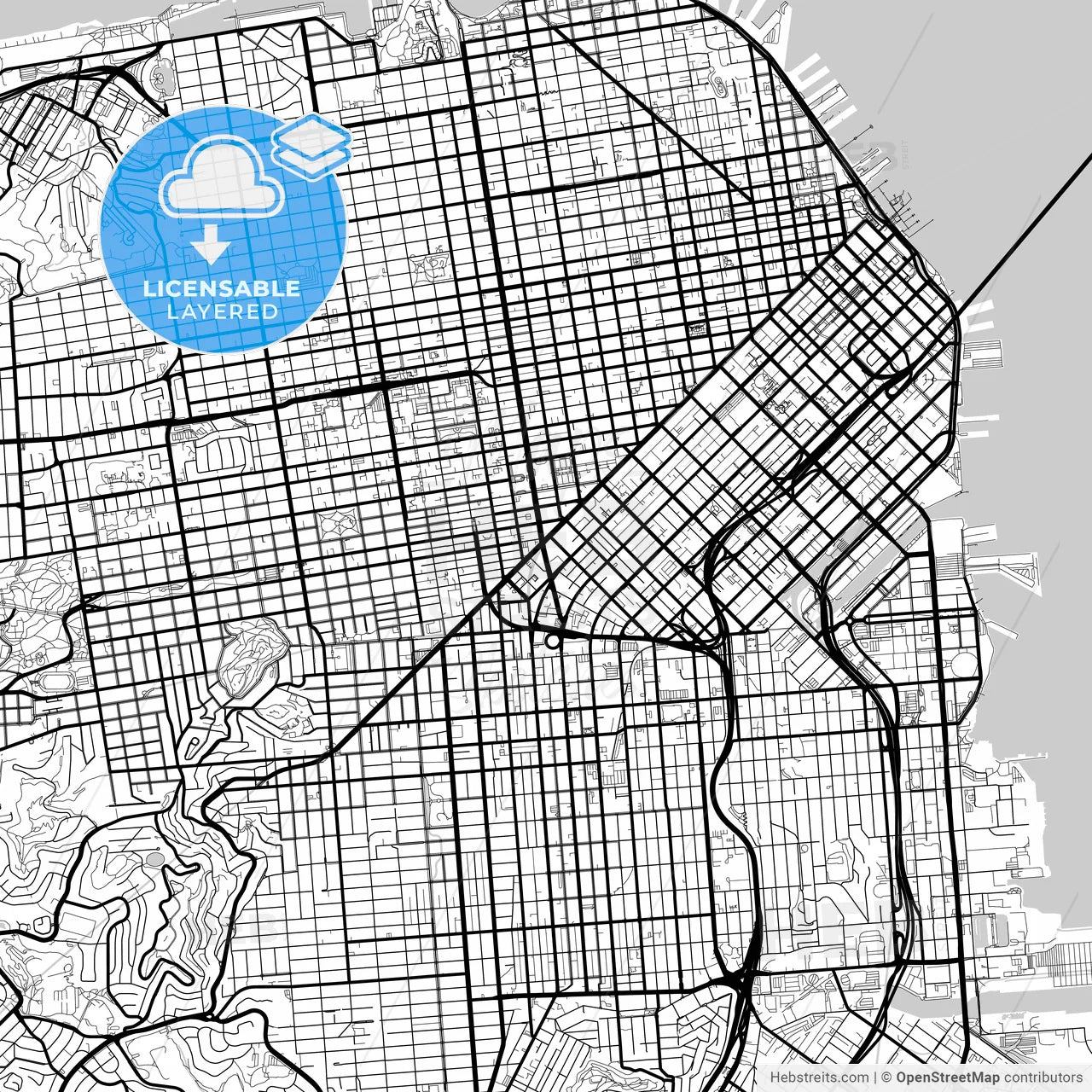 Layered PDF map of San Francisco, California, United States