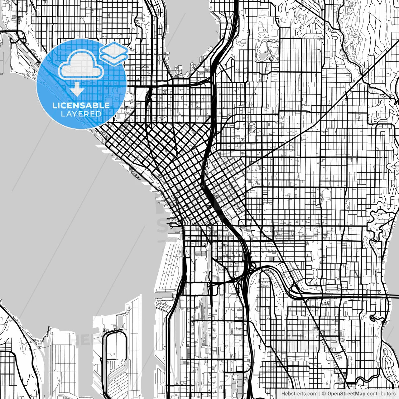 Layered PDF map of Seattle, Washington, United States