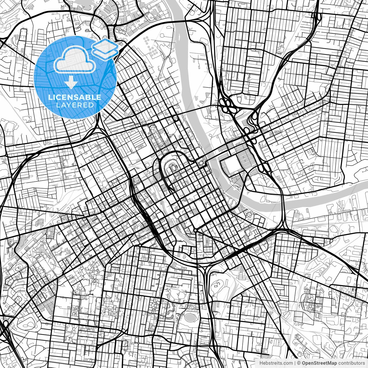 Layered PDF map of Nashville, Tennessee, United States
