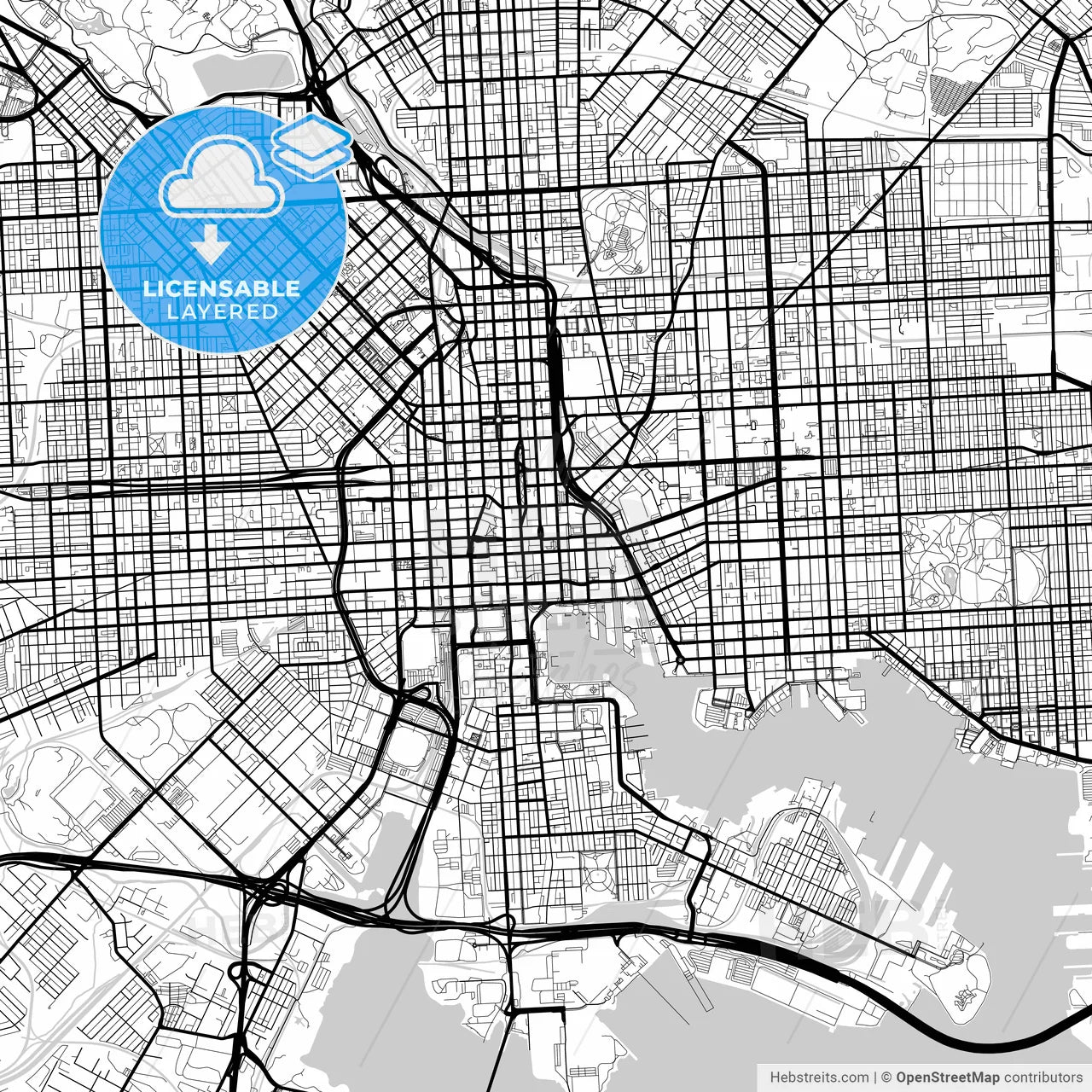Layered PDF map of Baltimore, Maryland, United States