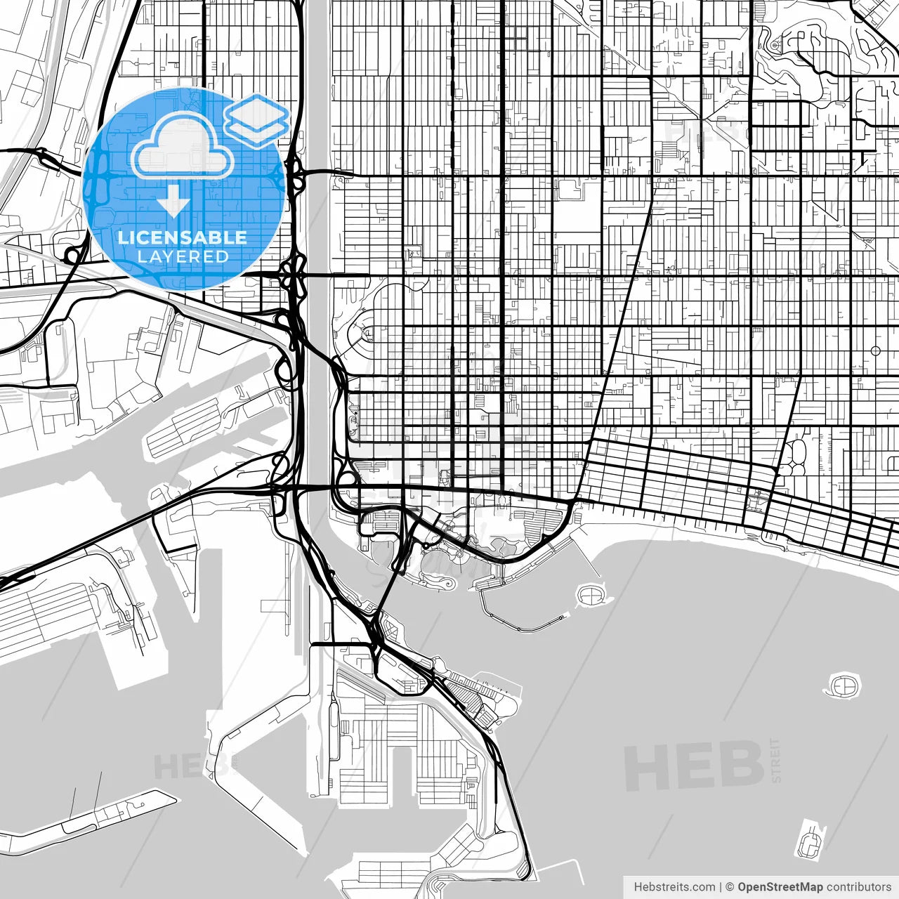 Layered PDF map of Long Beach, California, United States