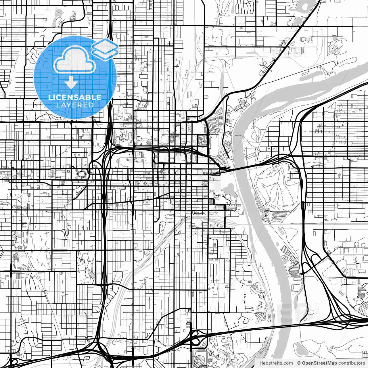 Layered PDF map of Omaha, Nebraska, United States