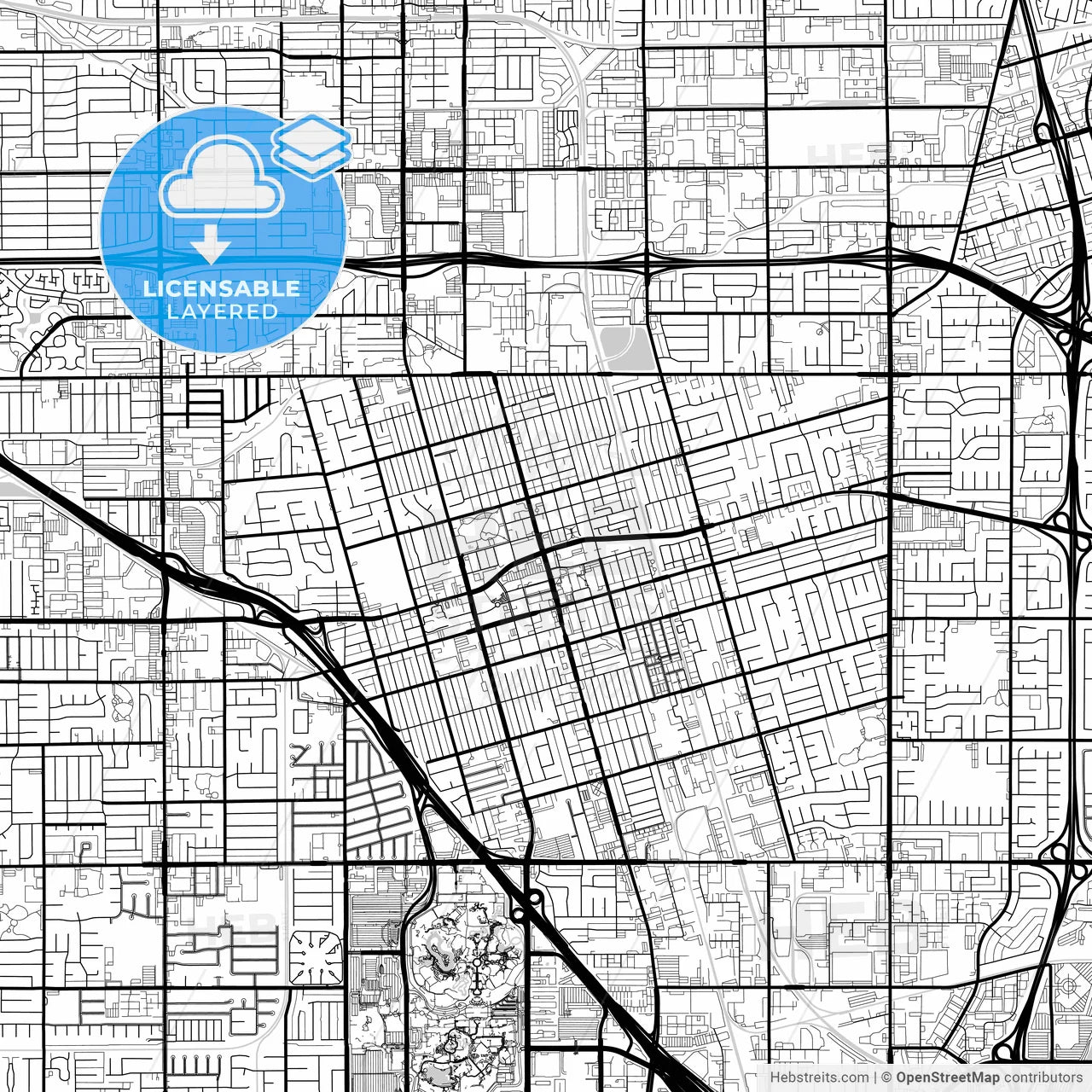 Layered PDF map of Anaheim, California, United States