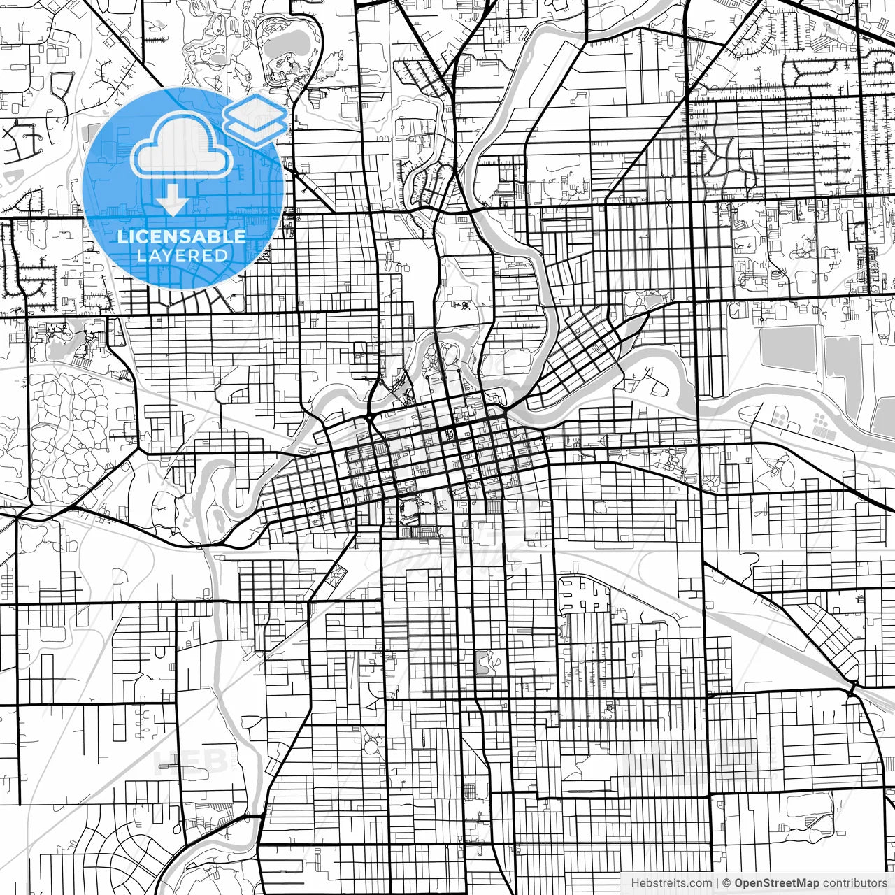 Layered PDF map of Fort Wayne, Indiana, United States