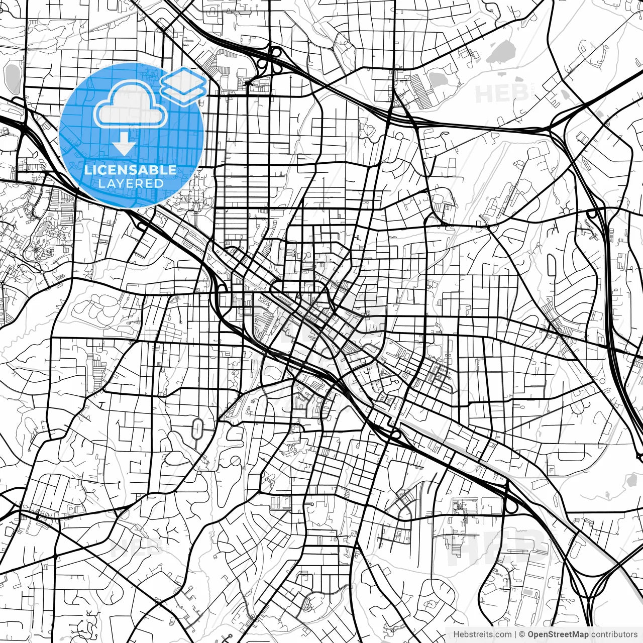 Layered PDF map of Durham, North Carolina, United States