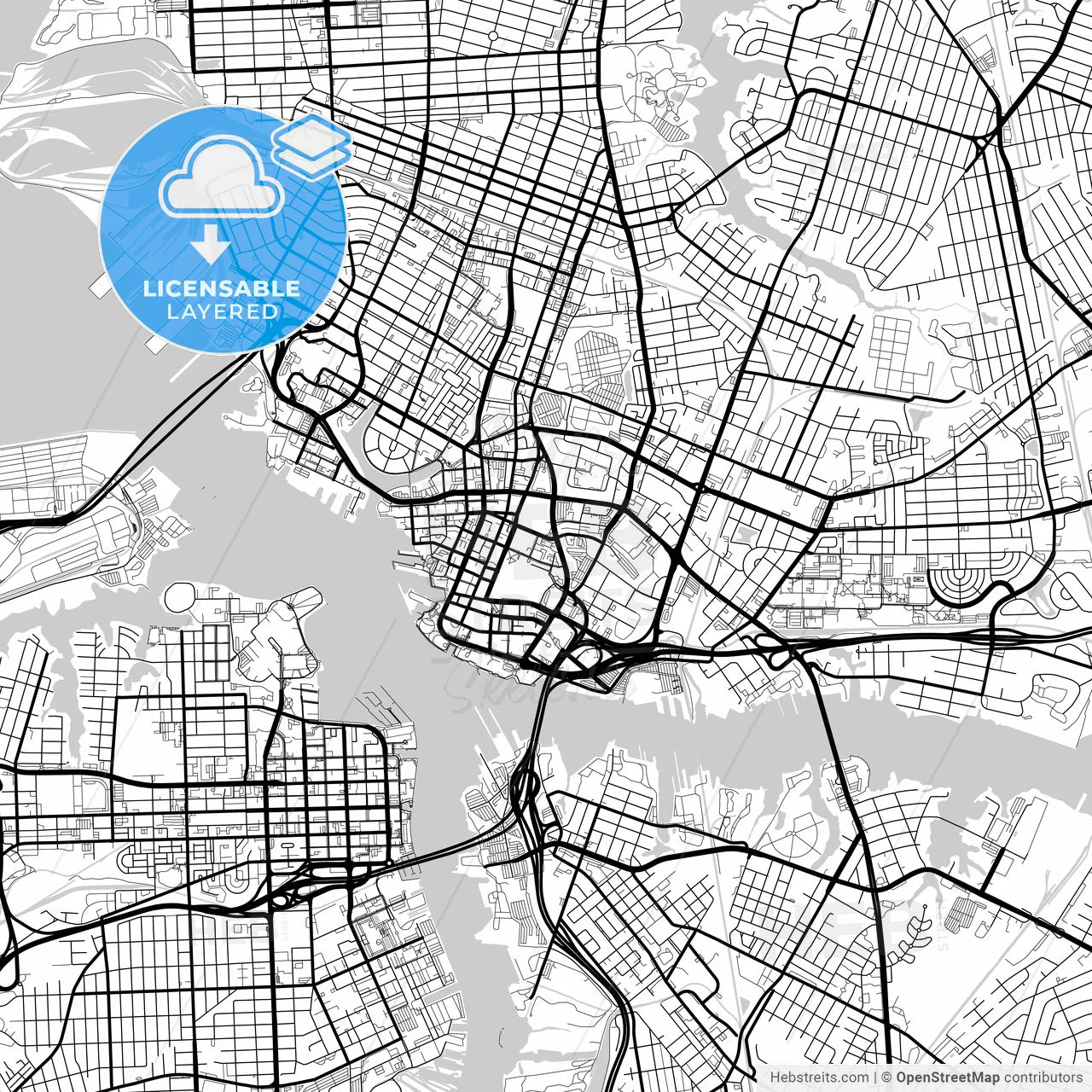 Layered PDF map of Norfolk, Virginia, United States
