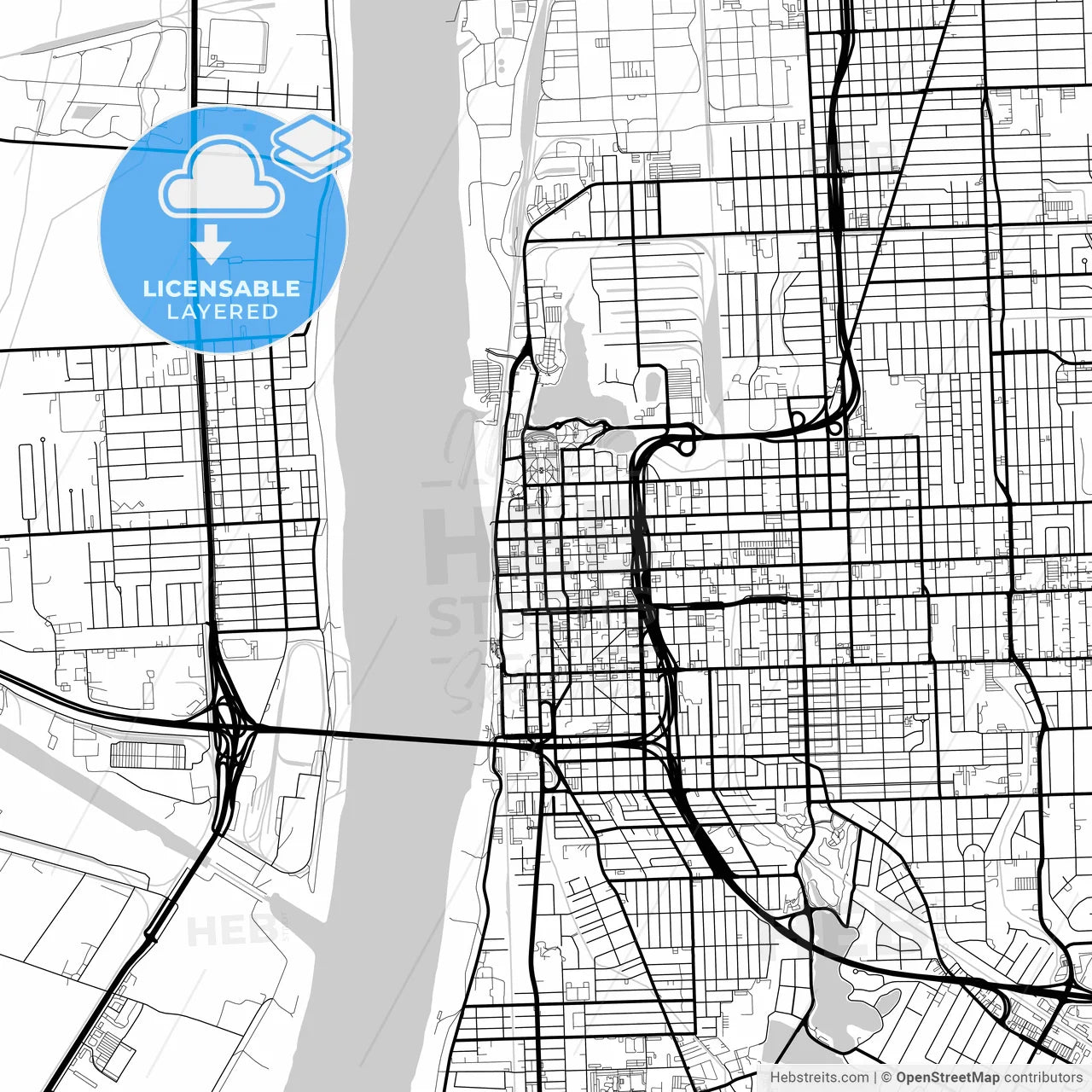 Layered PDF map of Baton Rouge, Louisiana, United States