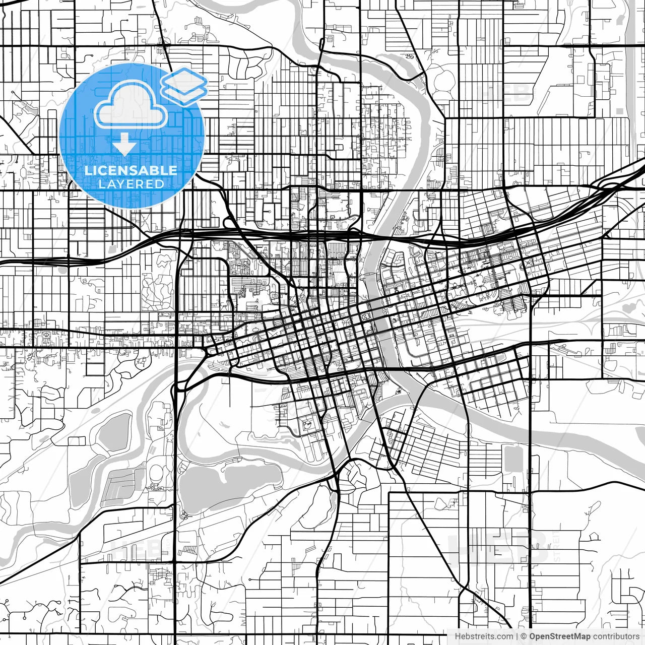 Layered PDF map of Des Moines, Iowa, United States