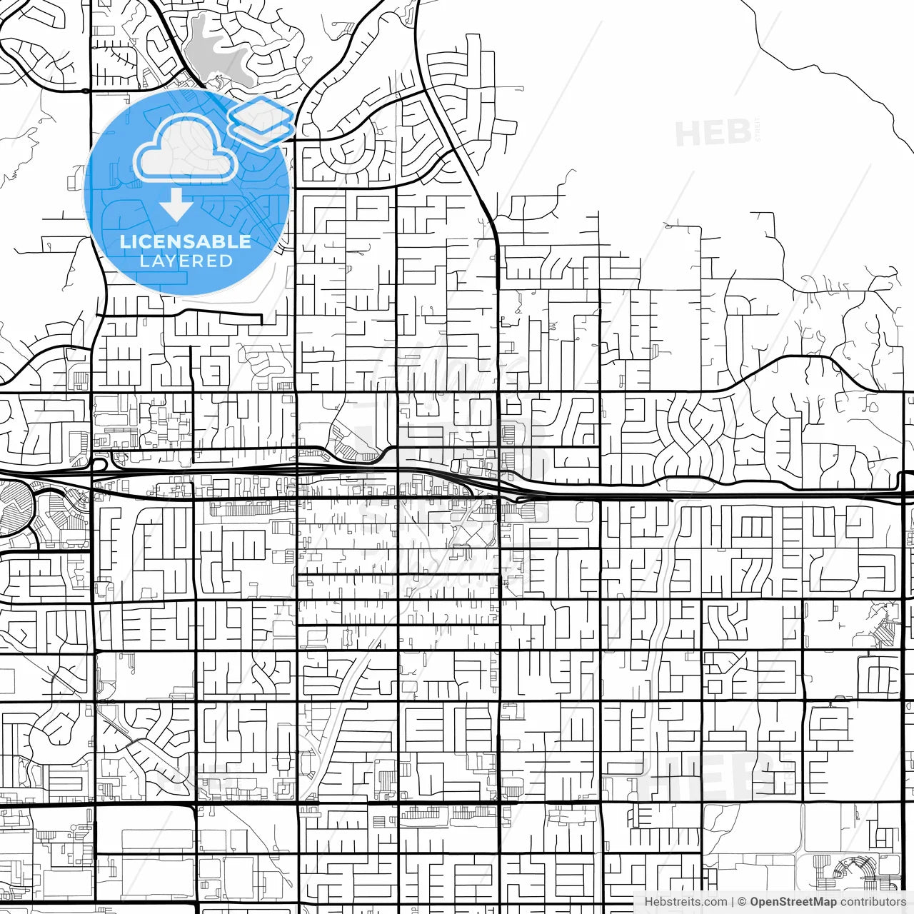 Layered PDF map of Moreno Valley, California, United States
