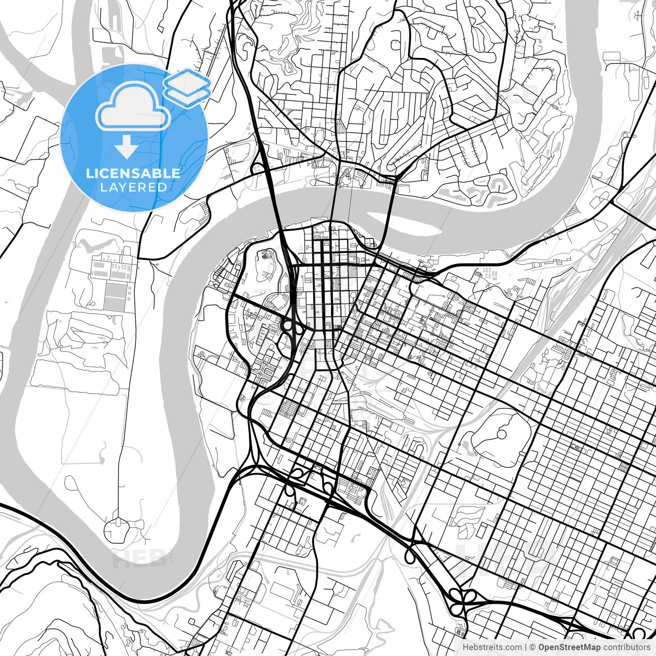 Layered PDF map of Chattanooga, Tennessee, United States