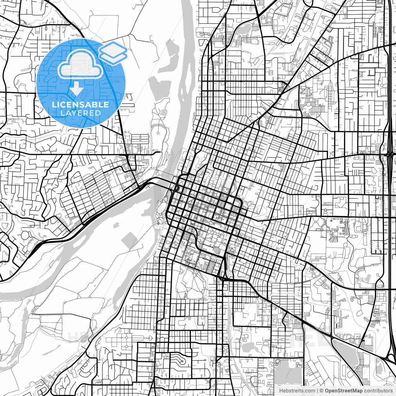 Layered PDF map of Salem, Oregon, United States