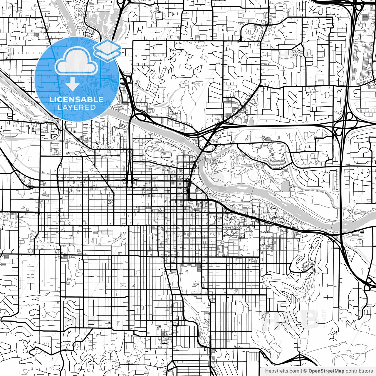 Layered PDF map of Eugene, Oregon, United States