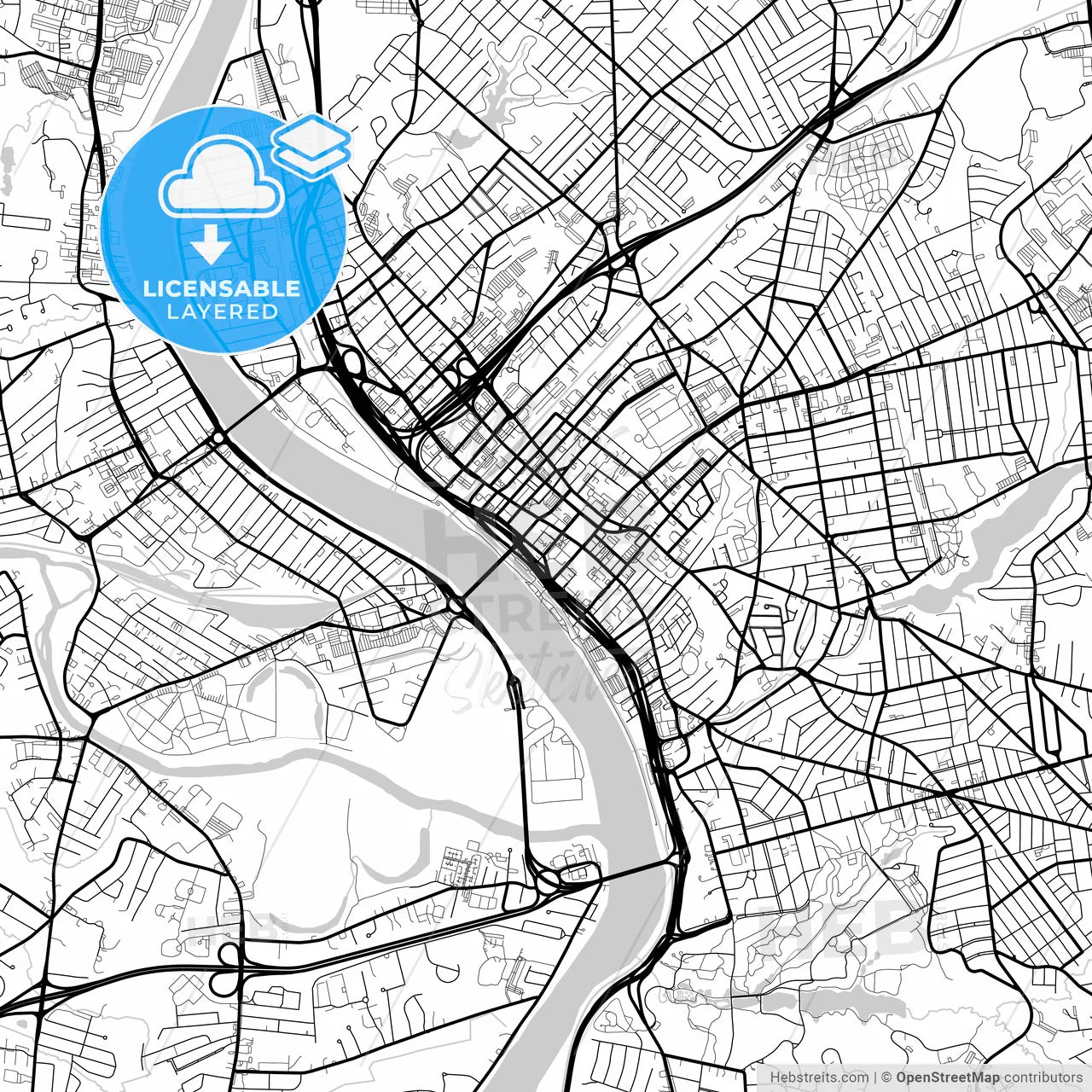 Layered PDF map of Springfield, Massachusetts, United States
