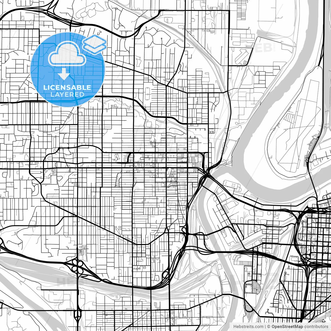 Layered PDF map of Kansas City, Kansas, United States