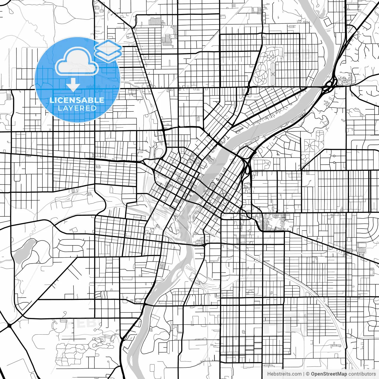 Layered PDF map of Rockford, Illinois, United States