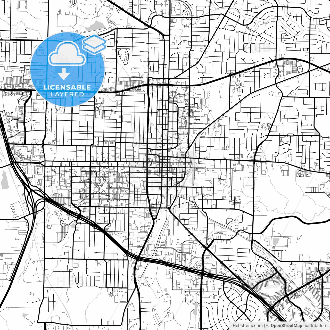 Layered PDF map of Denton, Texas, United States