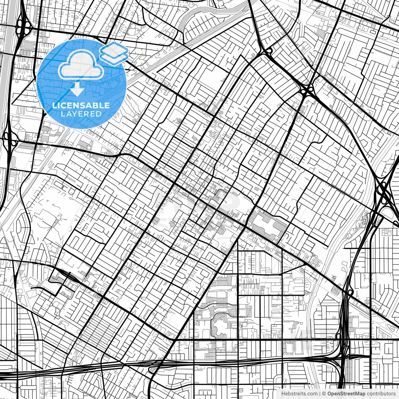 Layered PDF map of Downey, California, United States