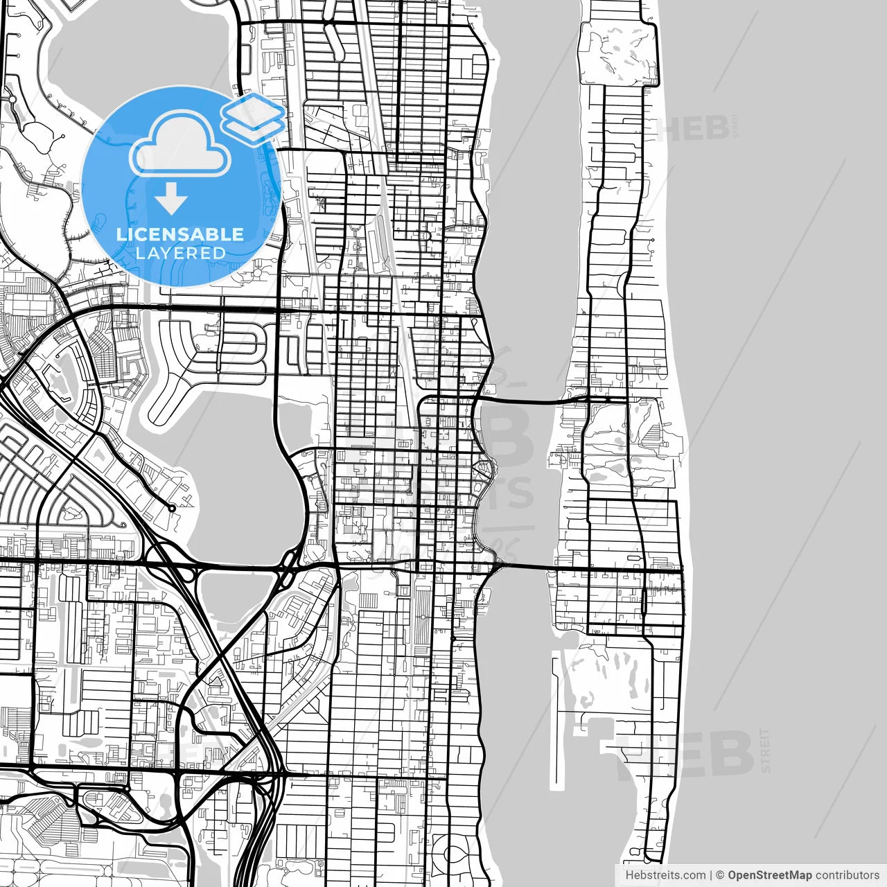 Layered PDF map of West Palm Beach, Florida, United States