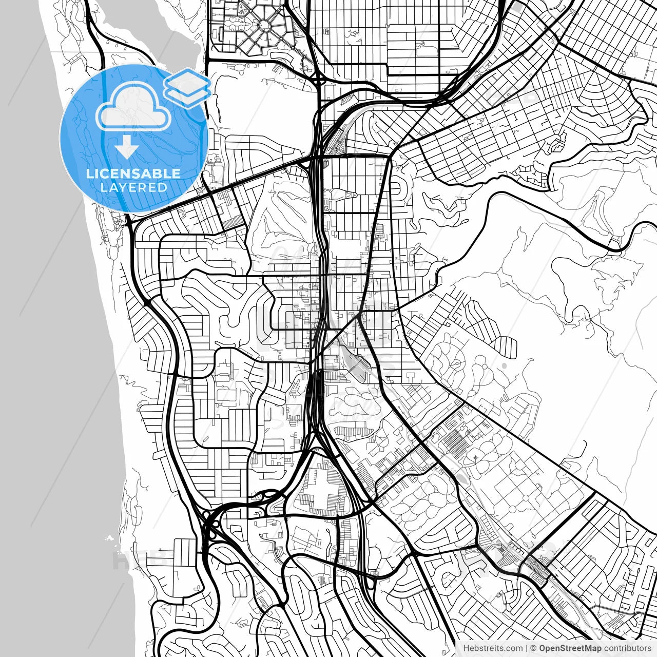 Layered PDF map of Daly City, California, United States