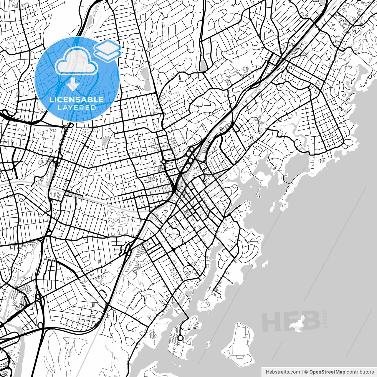Layered PDF map of New Rochelle, New York, United States