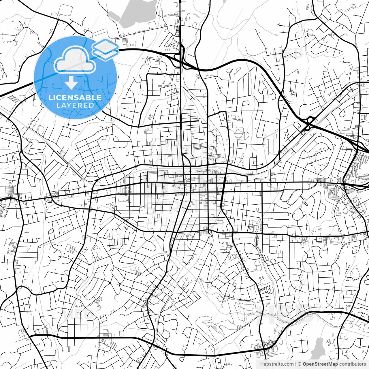 Layered PDF map of Gastonia, North Carolina, United States