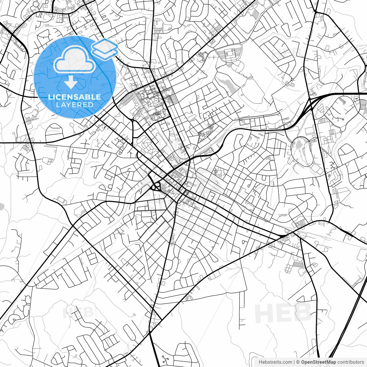 Layered PDF map of Rock Hill, South Carolina, United States