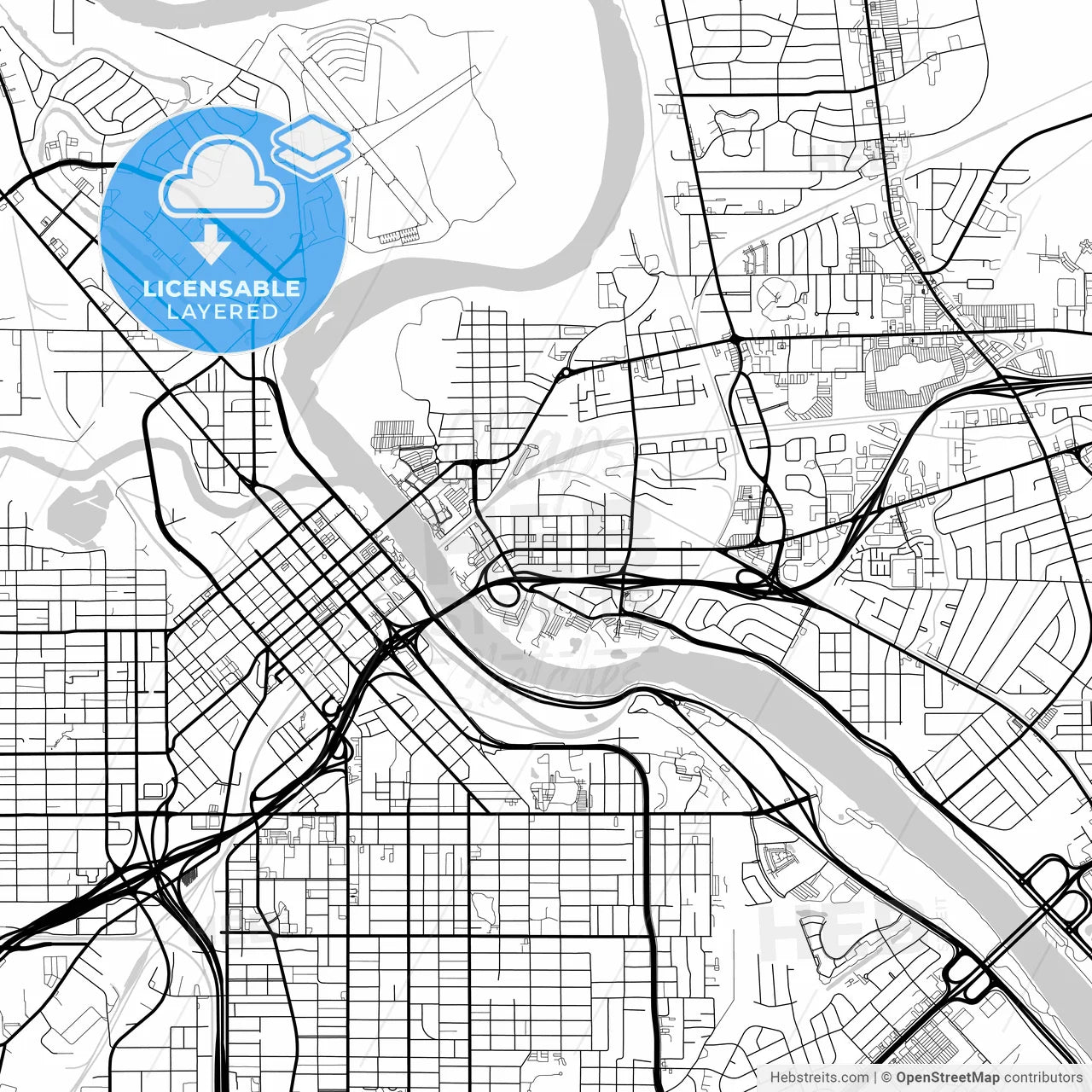 Layered PDF map of Bossier City, Louisiana, United States
