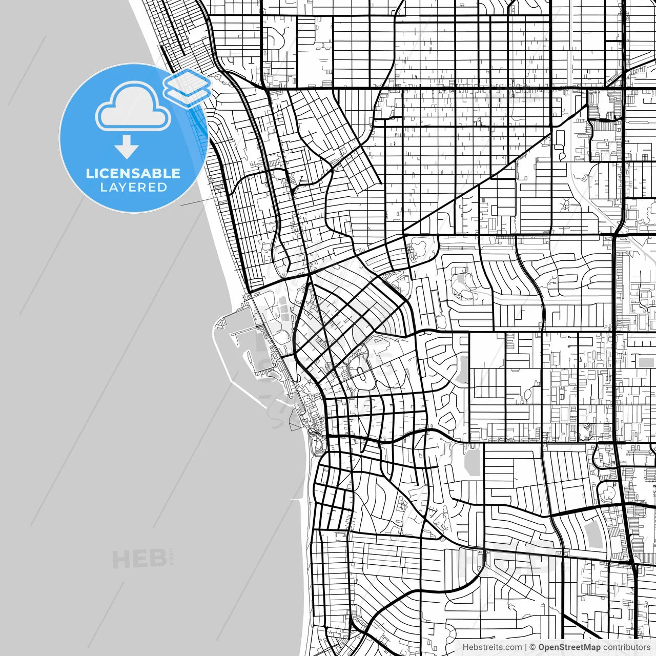 Layered PDF map of Redondo Beach, California, United States