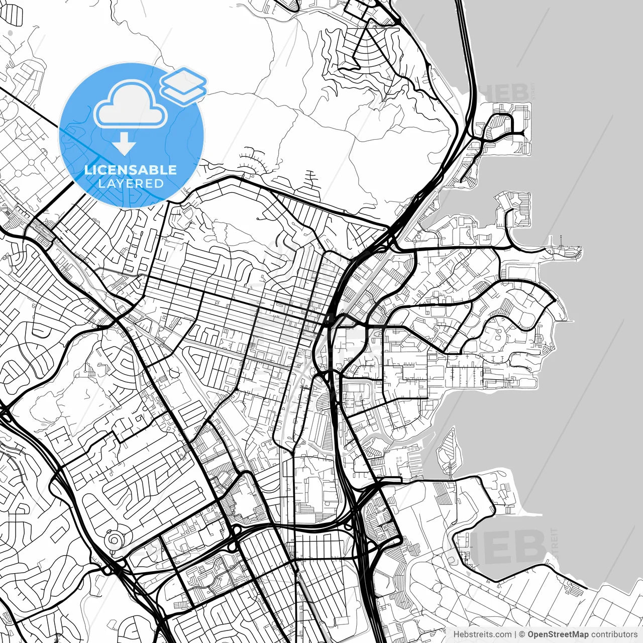 Layered PDF map of South San Francisco, California, United States