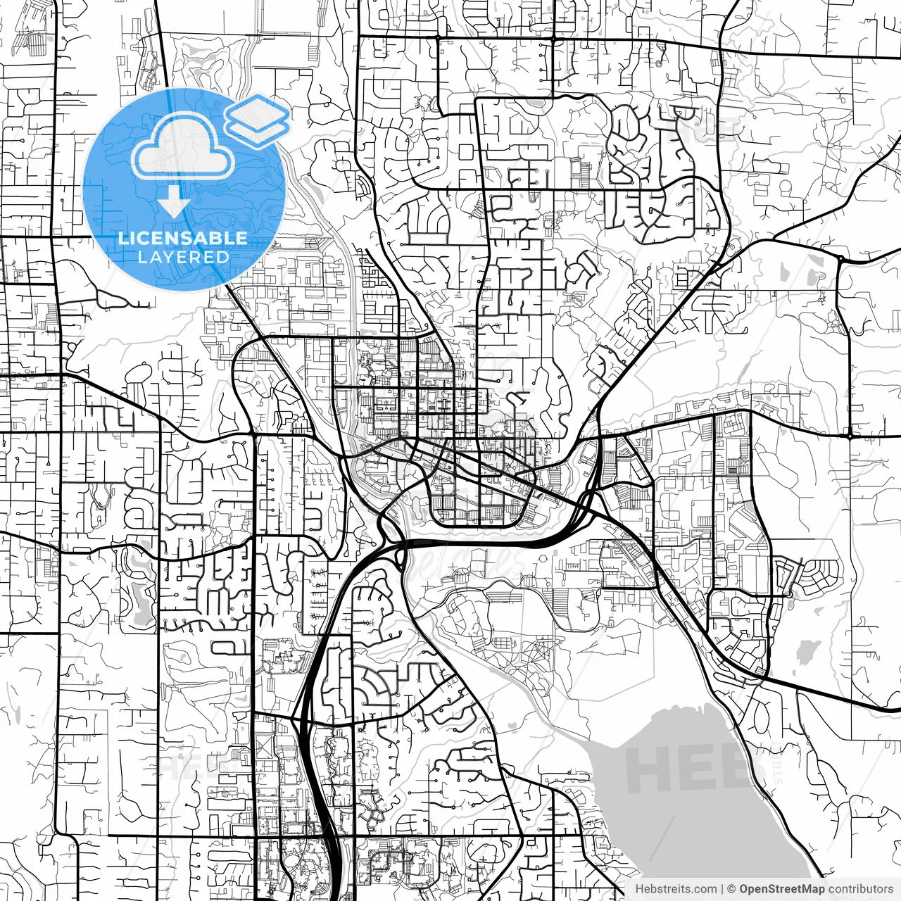 Layered PDF map of Redmond, Washington, United States
