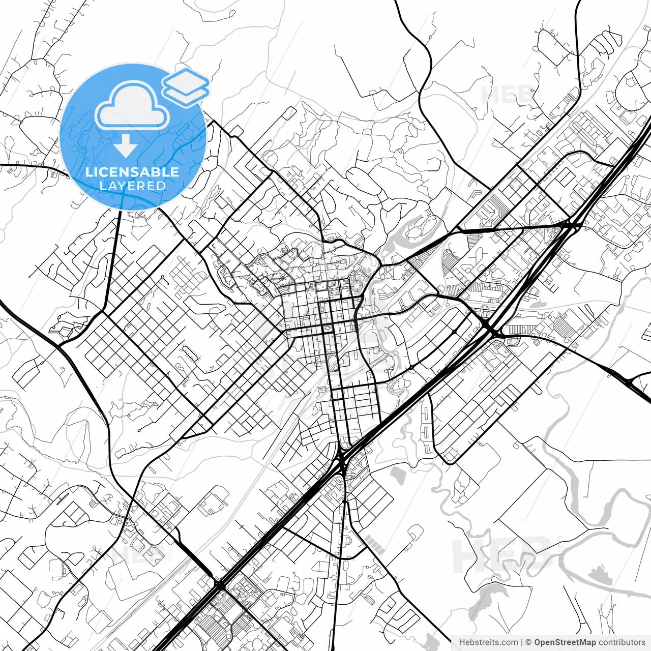 Layered PDF map of San Marcos, Texas, United States