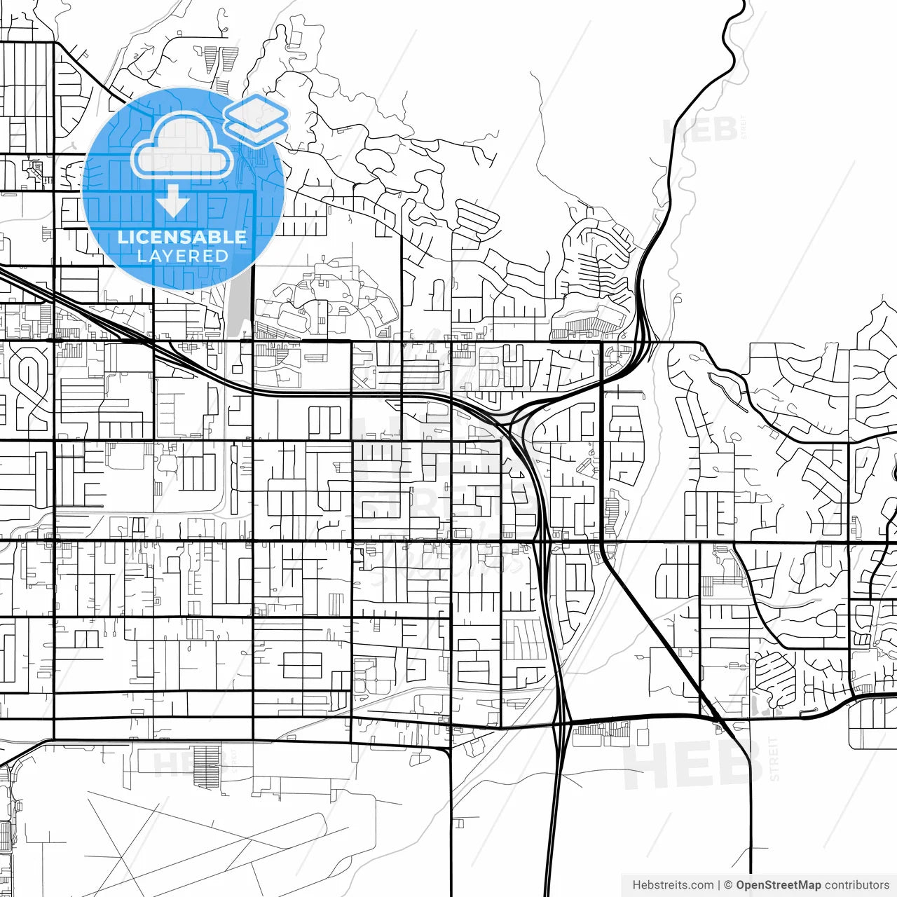 Layered PDF map of Highland, California, United States