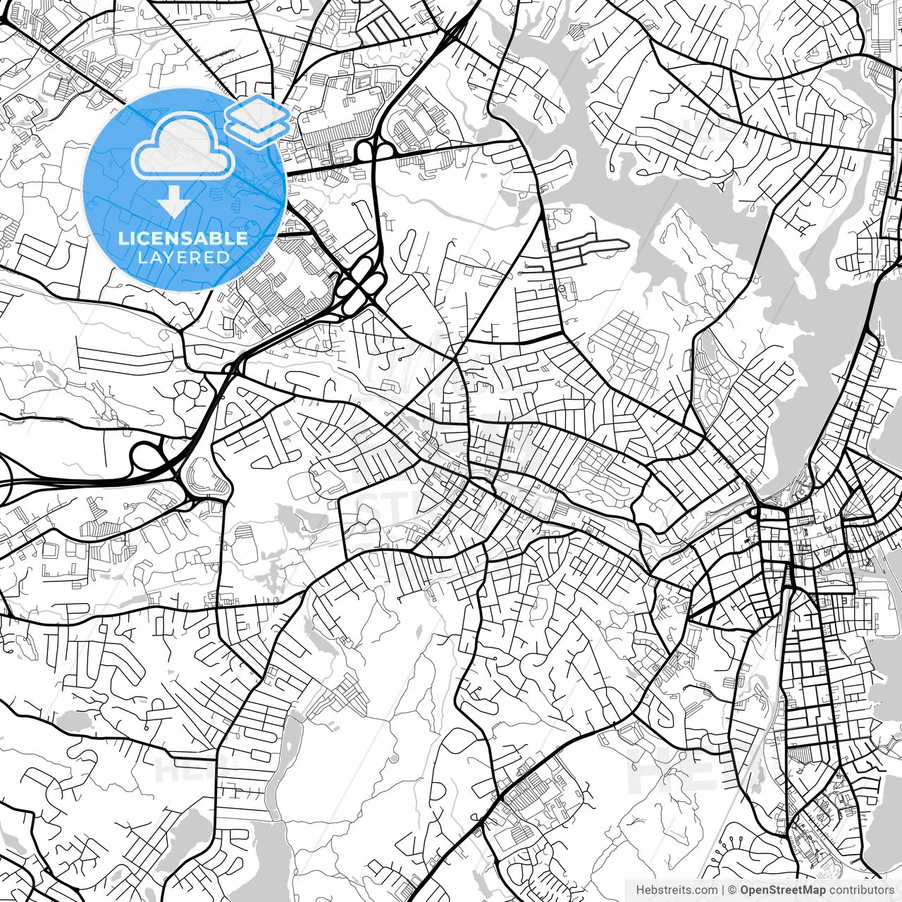 Layered PDF map of Peabody, Massachusetts, United States