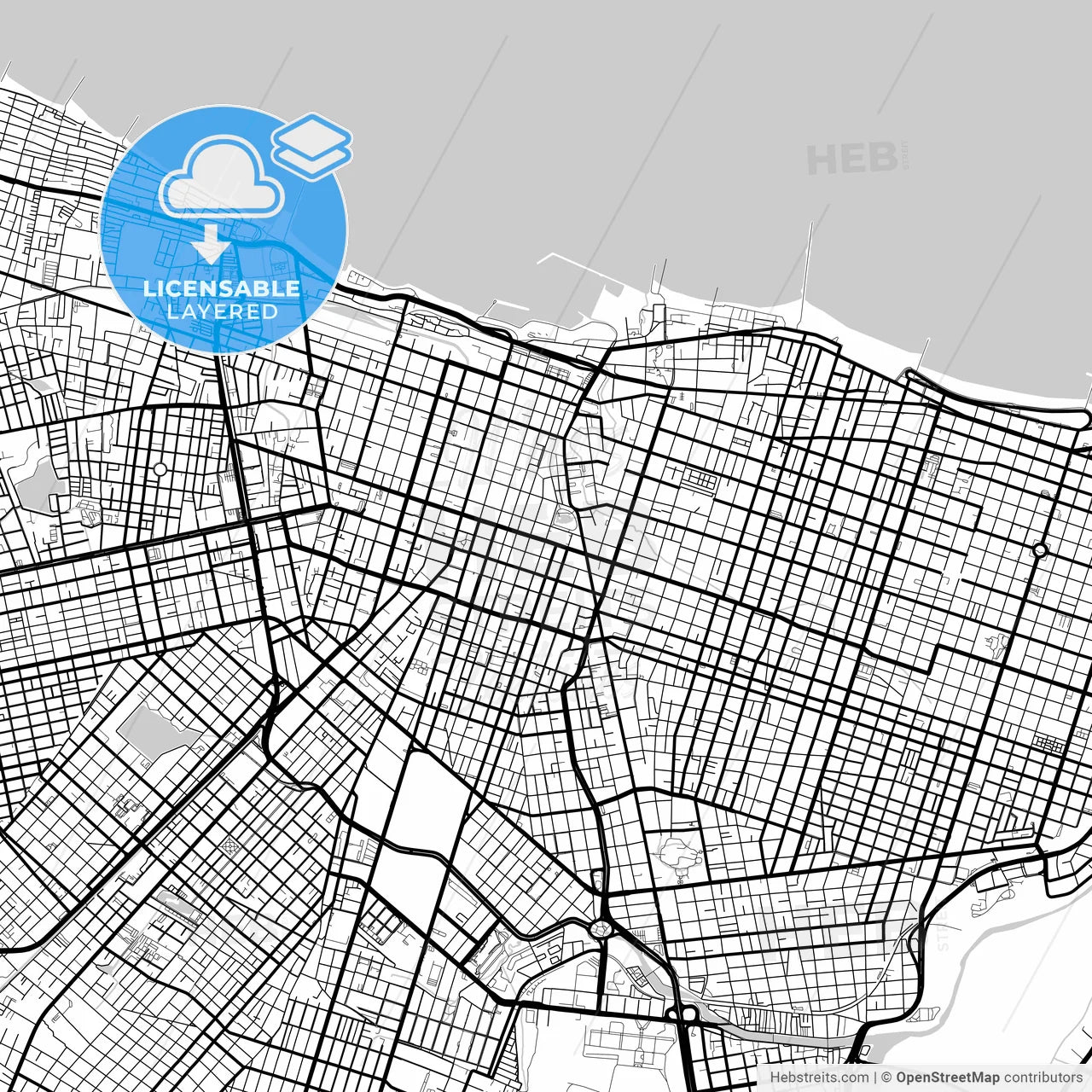Layered PDF map of Fortaleza, Brazil