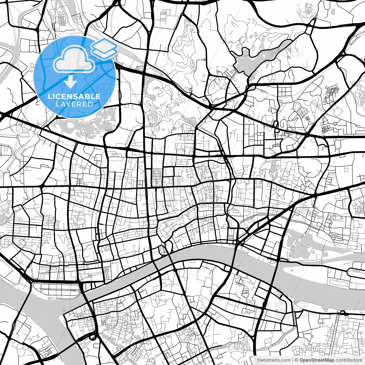 Layered PDF map of Guangzhou, Guangdong, China